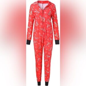 Women's Red Hooded Pajama Onesie